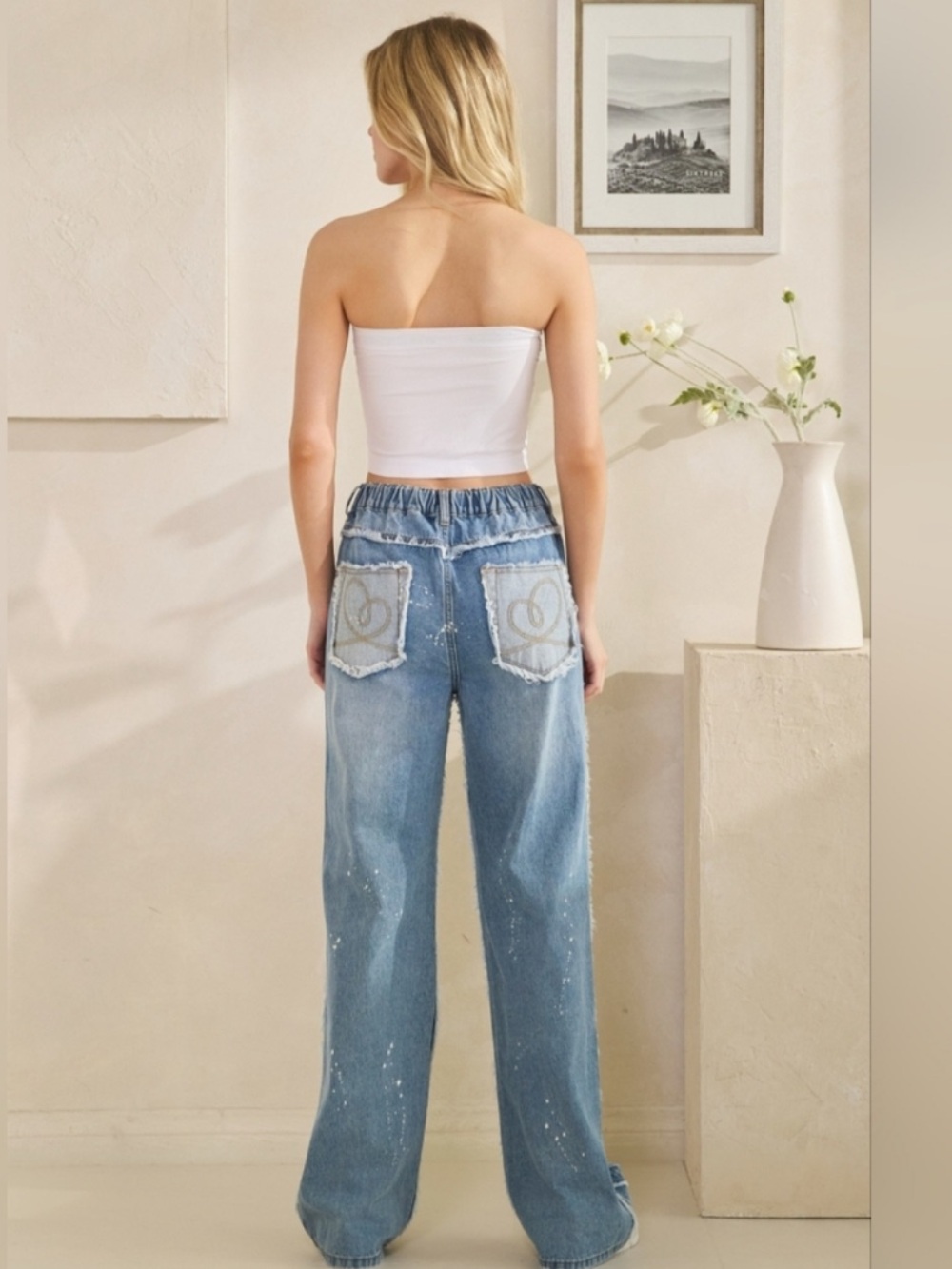 Oli & Hali Blue Denim Wide-Leg Jeans with Leopard Heart Cutouts - Picture 4 of 4